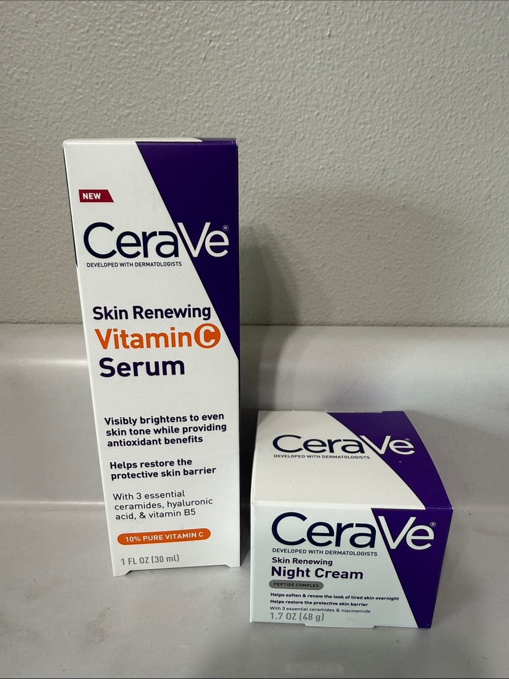 CeraVe Vitamin C Serum & Night Cream Duo — White & Purple